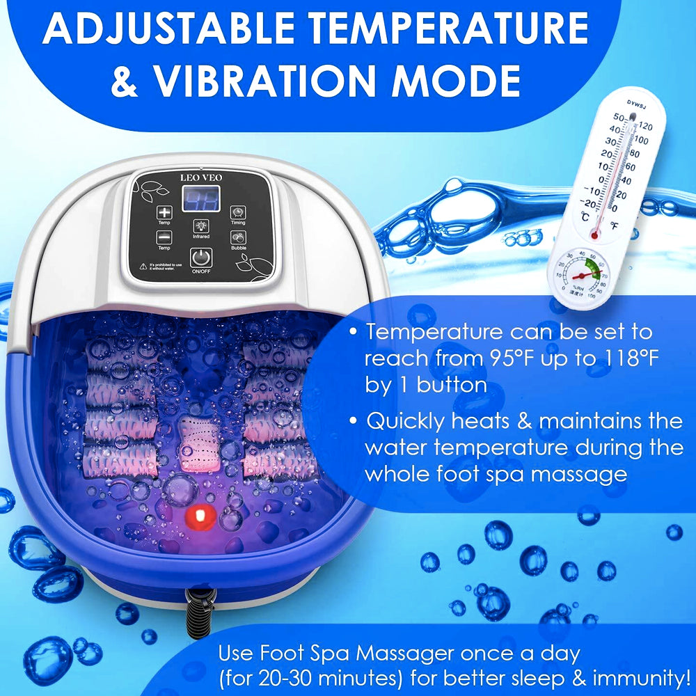 Foot Bath Massager Heat Bubbles Vibration 8 Rollers Foot Spa Soaker Digital Temperature Control