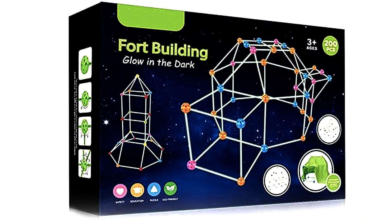 200 PCS Fort Building Kit for Kids Glow in The Dark Creative Forts Construction stem Toys for Indoor, Outdoor, Boys and Girls, Play Tunnels Magic Building Castles Rocket Tower