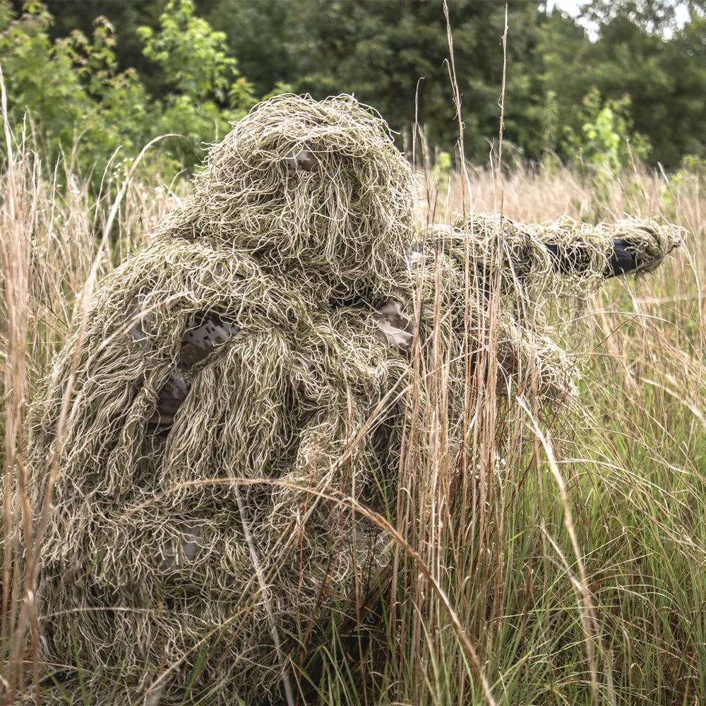 Ghillie Suit Sniper 3D Camouflage Hunting Apparel Woodland Leaf Green Yellow White Including Jacket, Pants, Hood, Carry Bag Suitable for Unisex Adults/Kids/Youth