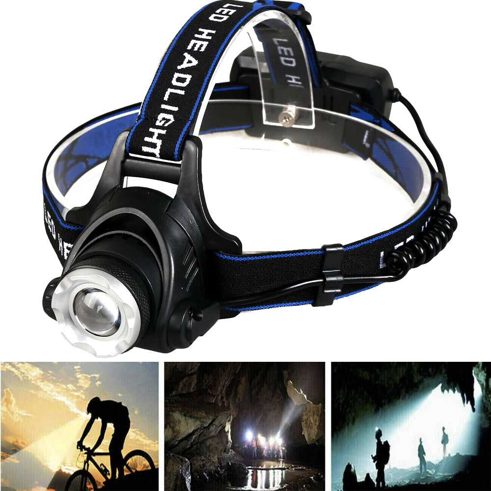 Best & Brightest Rechargeable Led Headlamp Head Flashlight with 2 Rechargeable 18650 Battery Blue Black Ultra Bright Camping Fishing Cave Outdoor Wood Mountaineering