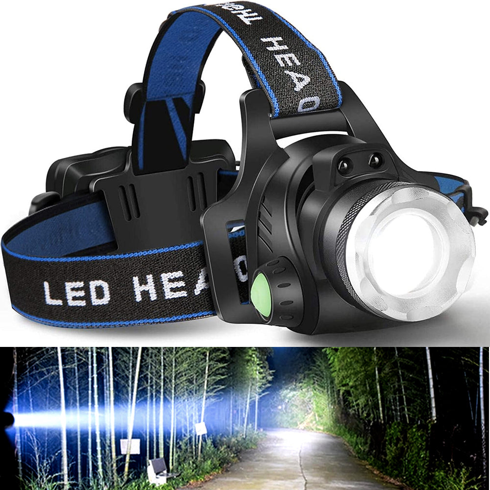 Best & Brightest Rechargeable Led Headlamp Head Flashlight with 2 Rechargeable 18650 Battery Blue Black Ultra Bright Camping Fishing Cave Outdoor Wood Mountaineering