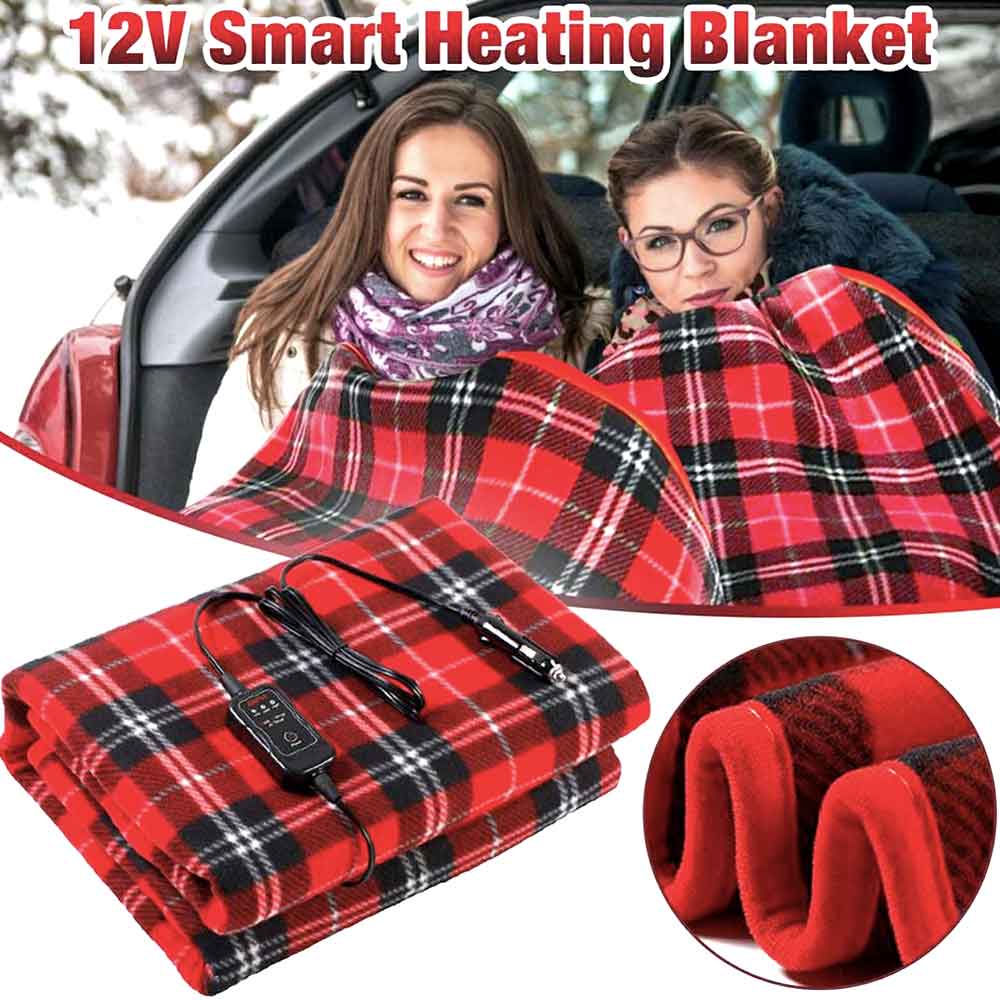 12V Electric Heated Blanket Warming Throw For Car RV Home Office 44"x60", 3 Fast Heating Levels Red Black Green Gray Brown Heated Car Blanker Gold Snow Weather Winter Warming Blanket