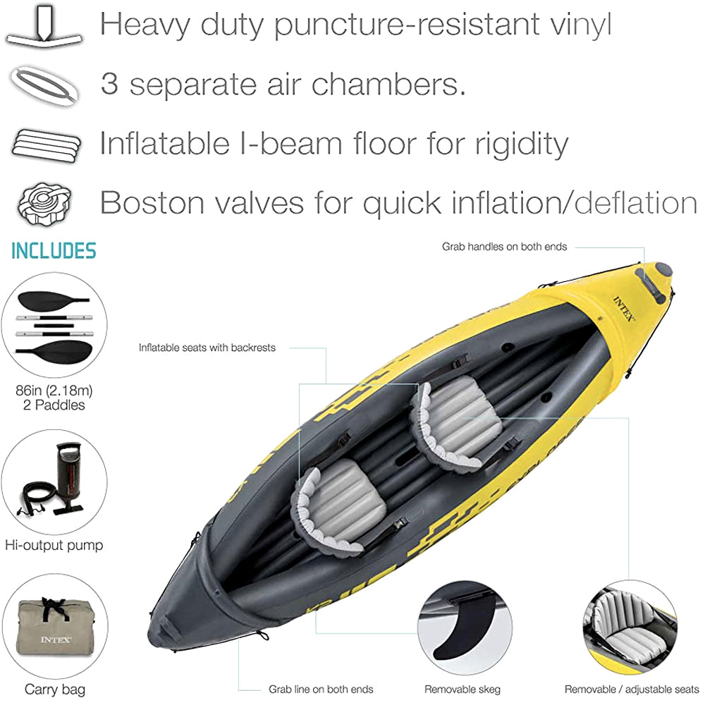 Inflatable Kayak 2 Person Blow Up Canoe with Oars and Hand Pump Yellow K2 Pro Kayak Intex Sierra Orange Sport