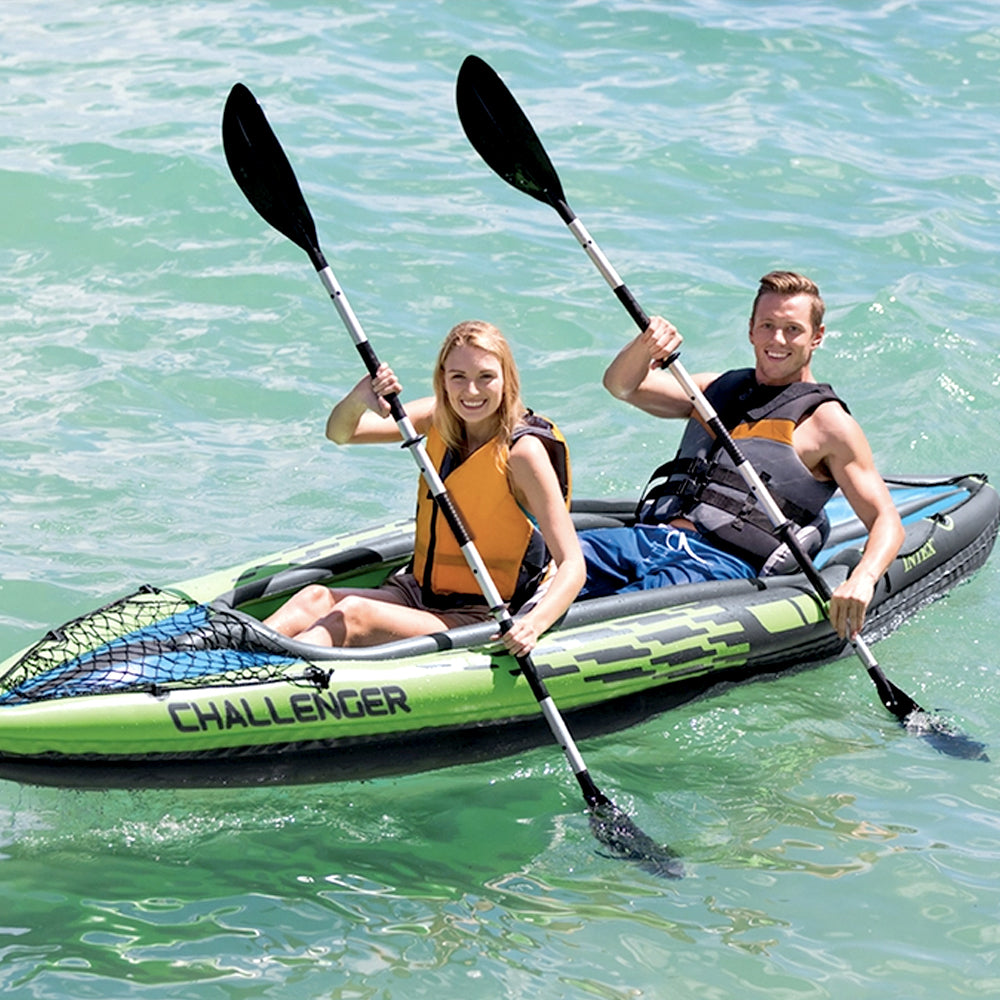 Kayak Inflatable Set 1-2 Person Blow Up Canoe with Aluminum Oars and Hand Pump Intex Challenger K1 Challenger K2 1 Person kayak 2 Person Kayak Blue Inflatable Kayak