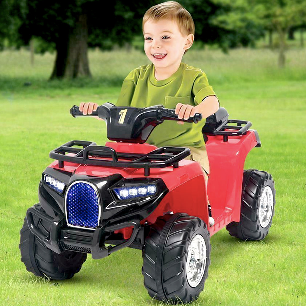 Kid Electric ATV Ride-On 4 Wheeler Quad with LED Headlights Red 4 Wheeler Bleu Four Wheeler For Boy And Girl 2 Years 3 Years 4 Years 5 Years Rechargeable Battery Kids ATV