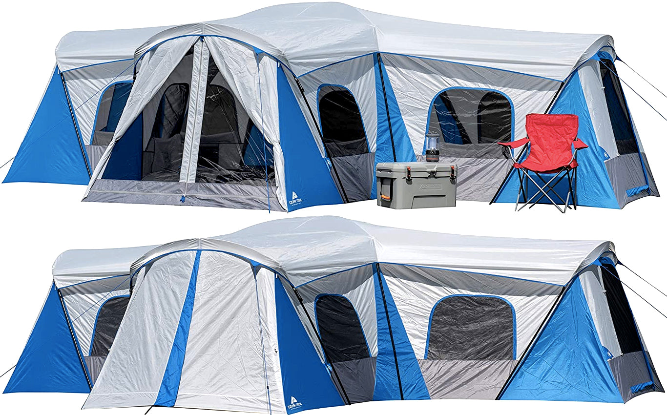 Large Cabin Tent - Family 3 Rooms Big Tent For Camping With 3 Entrances Big Family Tent Blue Gray Black Tents Camping Tents Large 6 Person Tents 8 Person Camping Tent Camp Tent With 3 Rooms