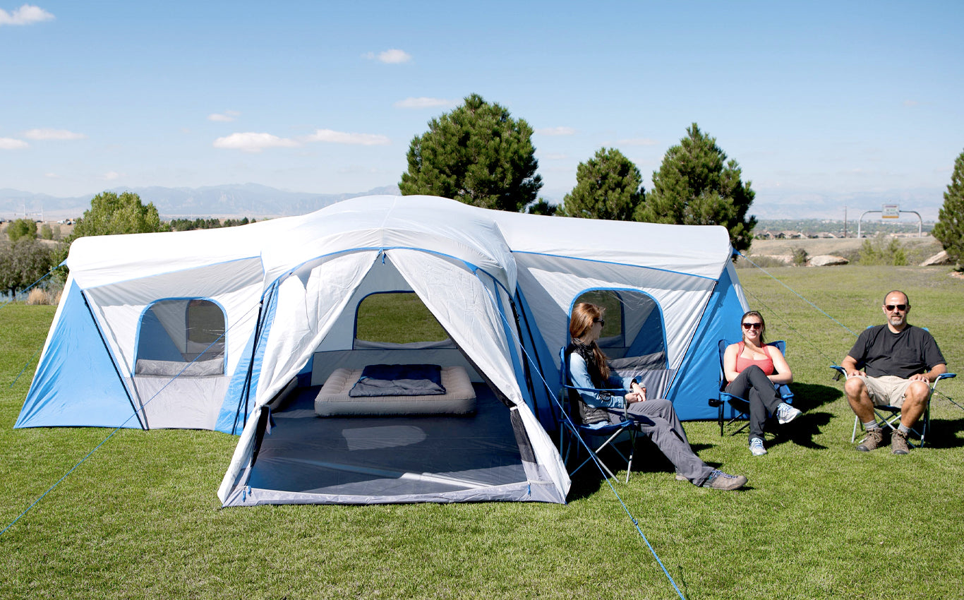 Large Cabin Tent - Family 3 Rooms Big Tent For Camping With 3 Entrances Big Family Tent Blue Gray Black Tents Camping Tents Large 6 Person Tents 8 Person Camping Tent Camp Tent With 3 Rooms