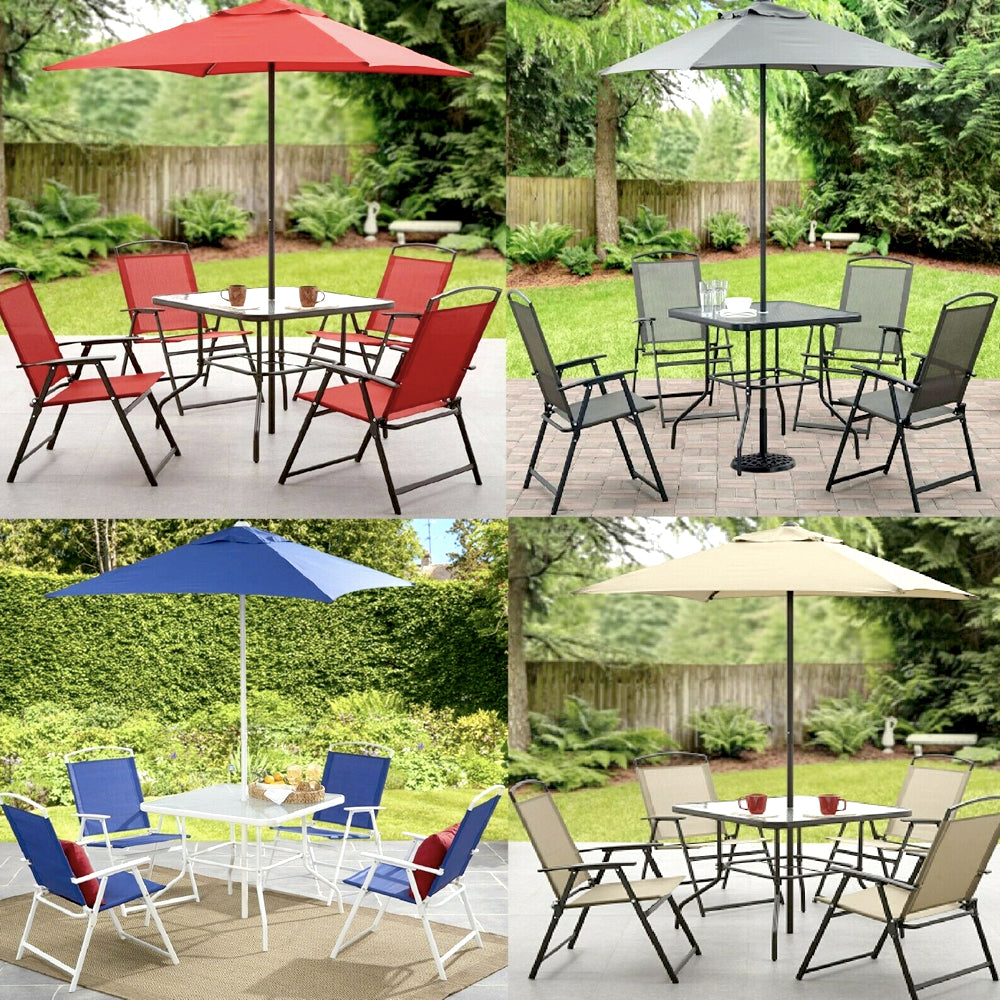 Outdoor Dining Set - 6 Piece Folding Patio Table With 4 Chairs And Umbrella Sets Blue Red Green Brown Black White Dinner Set Outdoor Garden Patio Deck