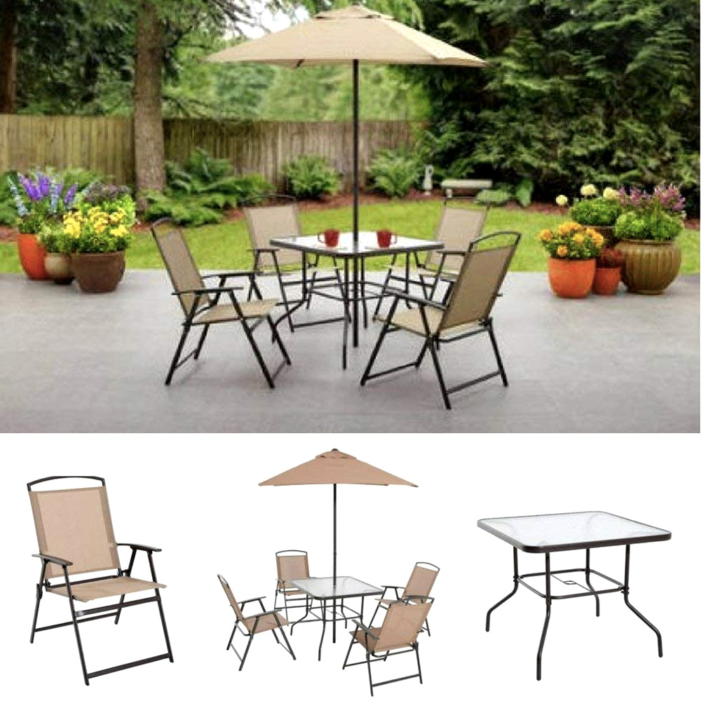 Outdoor Dining Set - 6 Piece Folding Patio Table With 4 Chairs And Umbrella Sets Blue Red Green Brown Black White Dinner Set Outdoor Garden Patio Deck