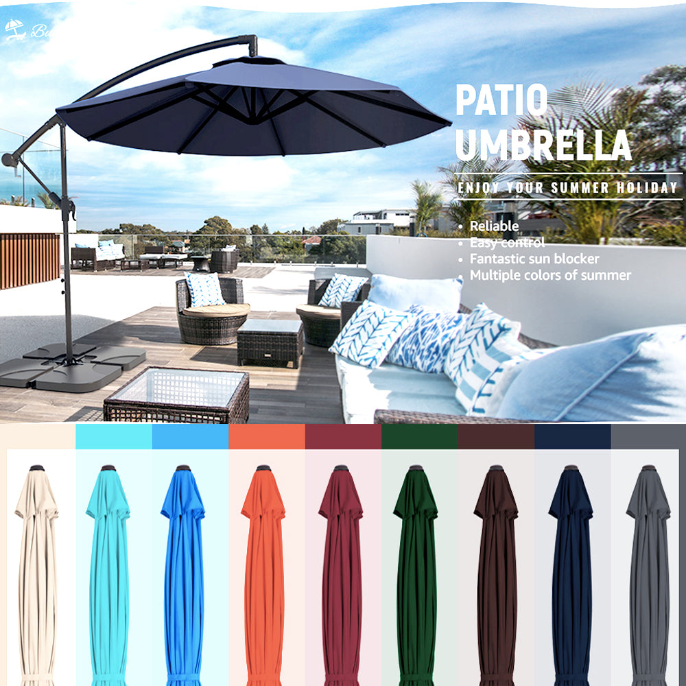 Large Patio Umbrella 10 Ft Outdoor Cantilever Pool Deck Umbrellas with Steel Frame and Easy Tilt Outdoor Umbrella Sun Umbrella Orange Patio Umbrella Bleu Green Gray Beige Red Large Deck Umbrella
