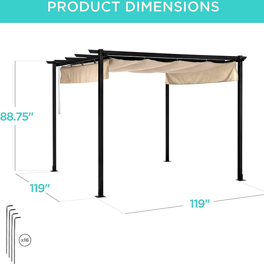 10’ x 10’ Retractable Patio Gazebo Pergola with UV Resistant Outdoor Canopy & Strong Steel Frame Pergola Outdoor Garden Pergola With Canopy