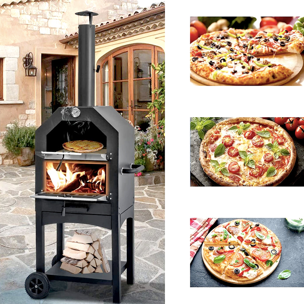 Outdoor Pizza Oven, 12" Wood Fire Oven, 2-Layer Pizza Oven Wood Fired, Wood Burning Outdoor Pizza Oven with 2 Removable Wheels Pizza Oven Outdoor Pizza Ovens Backyard Pizza Ovens Wood Pizza Ovens