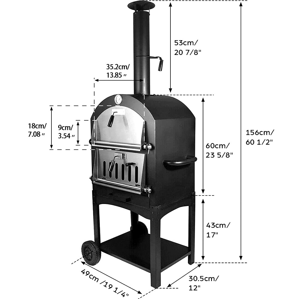Outdoor Pizza Oven, 12" Wood Fire Oven, 2-Layer Pizza Oven Wood Fired, Wood Burning Outdoor Pizza Oven with 2 Removable Wheels Pizza Oven Outdoor Pizza Ovens Backyard Pizza Ovens Wood Pizza Ovens