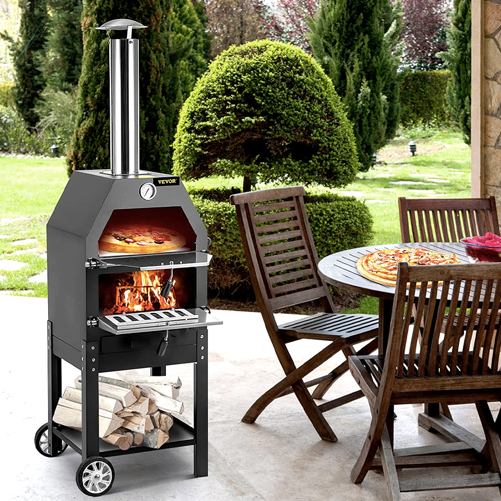 Outdoor Pizza Oven, 12" Wood Fire Oven, 2-Layer Pizza Oven Wood Fired, Wood Burning Outdoor Pizza Oven with 2 Removable Wheels Pizza Oven Outdoor Pizza Ovens Backyard Pizza Ovens Wood Pizza Ovens
