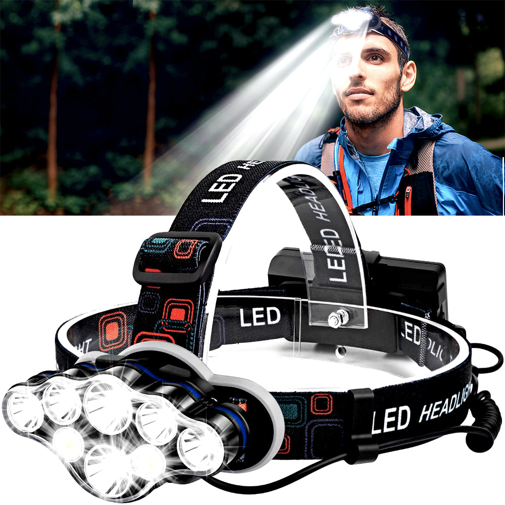 Rechargeable 8Led Headlamp with 2 Rechargeable Battery Camping Cycling Running Fishing Head Lamps Black 8 Led Headlamp Camping Outdoor Tent Hiking Sport Running Head Lamp