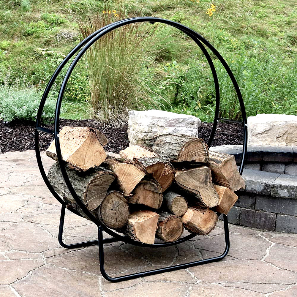 Black Metal Wood Log Storage Rack Stand Fireplace Firewood Holder