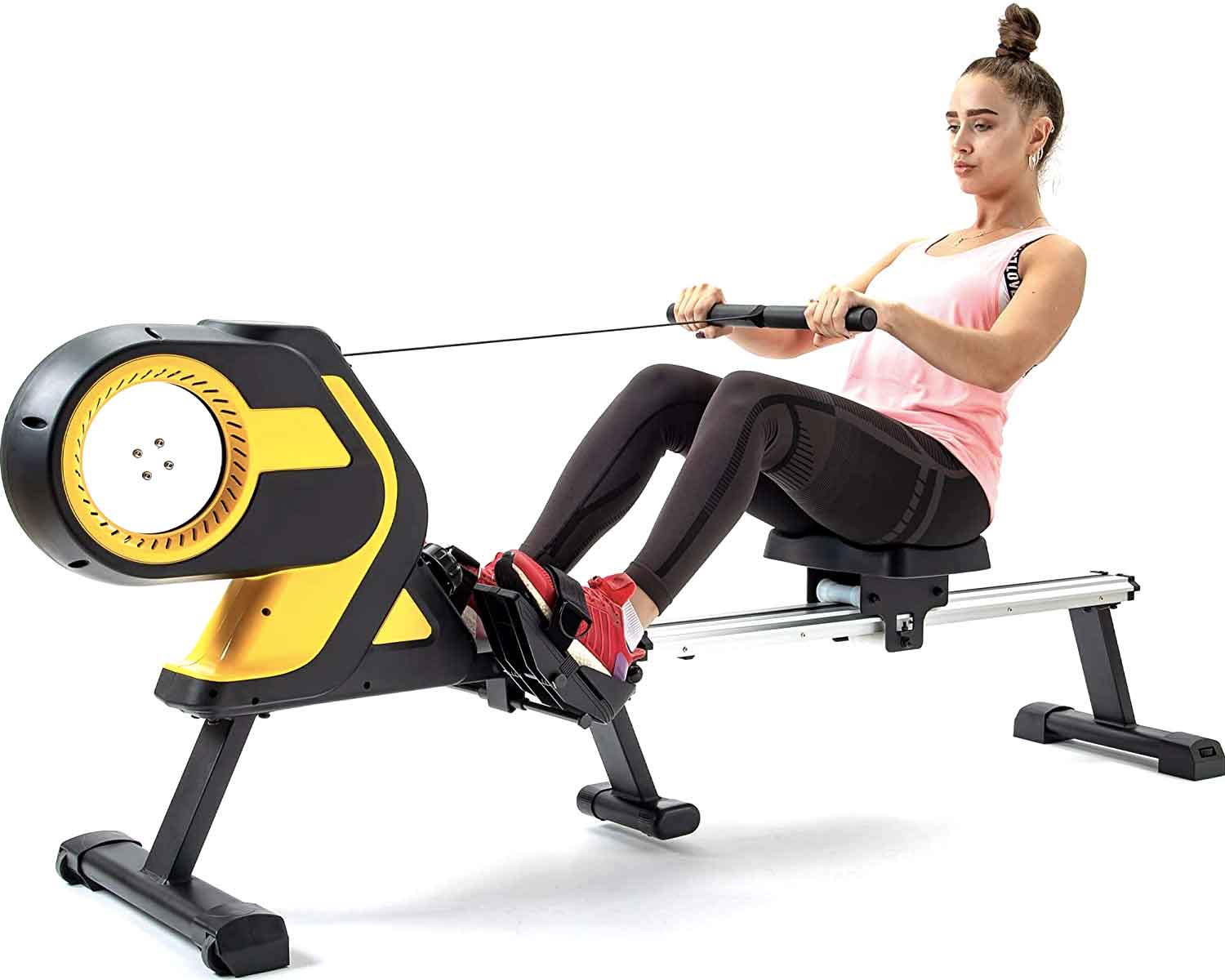 Rowing Machine Home Rower Magnetic Exercise with LCD Performance Monitor, Indoor Rower Machine with 46 Inch Slide Rail Silver Black Yellow