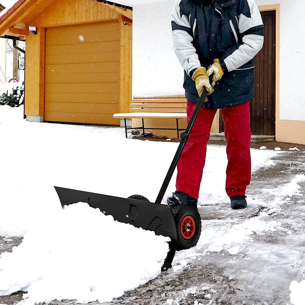 Snow Shovels Steel - Adjustable 29" Snow Plow Pusher with 10" Rubber Wheel Yellow Snow Shovel Heavy Duty Snow Pusher Orange