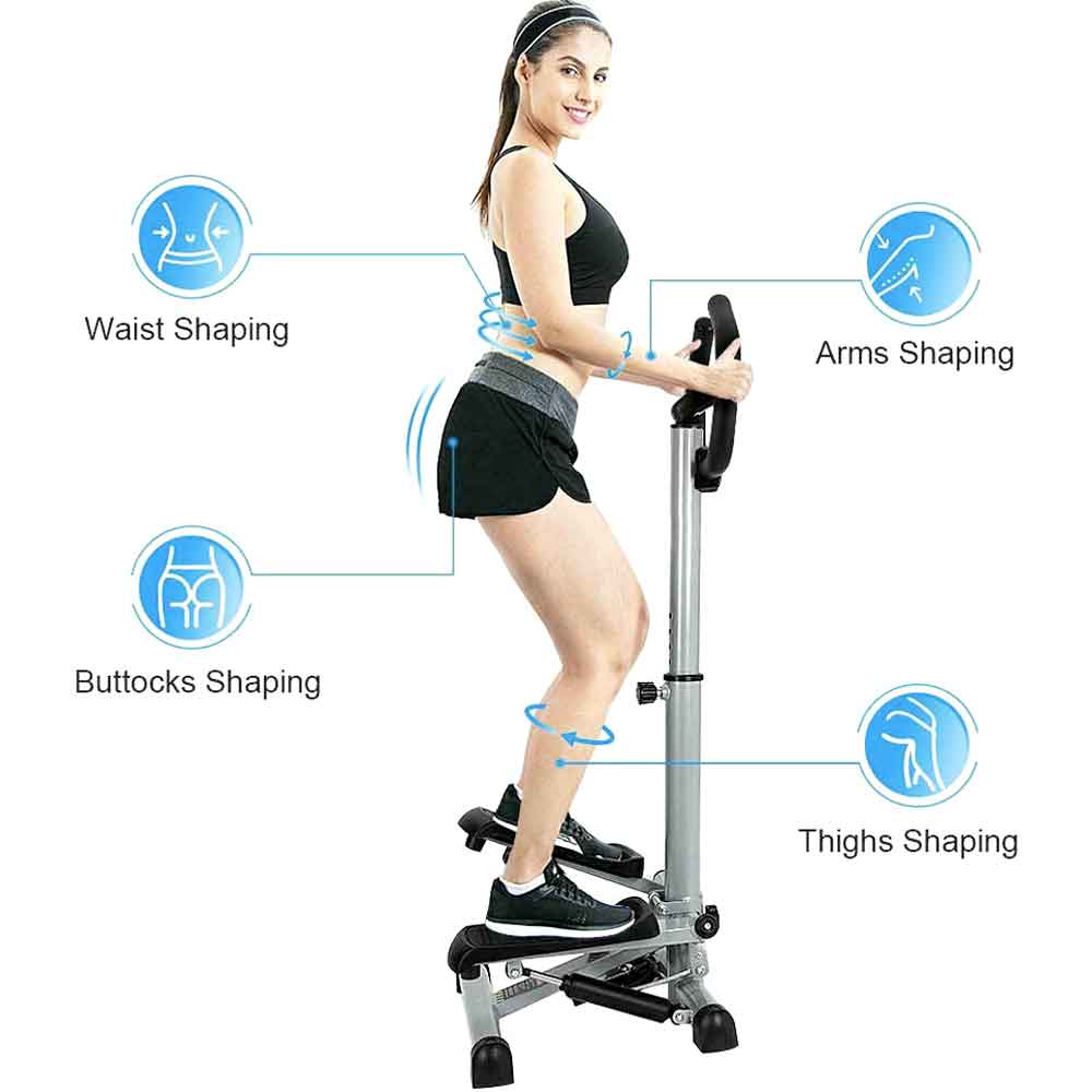 Stair Stepper Climber Exercise Machine Cardio Equipment With Digital Monitor, Resistance Bands And Adjustable Handlebar Silver White Black Home Gym Fitness Cardio Premium Olympic