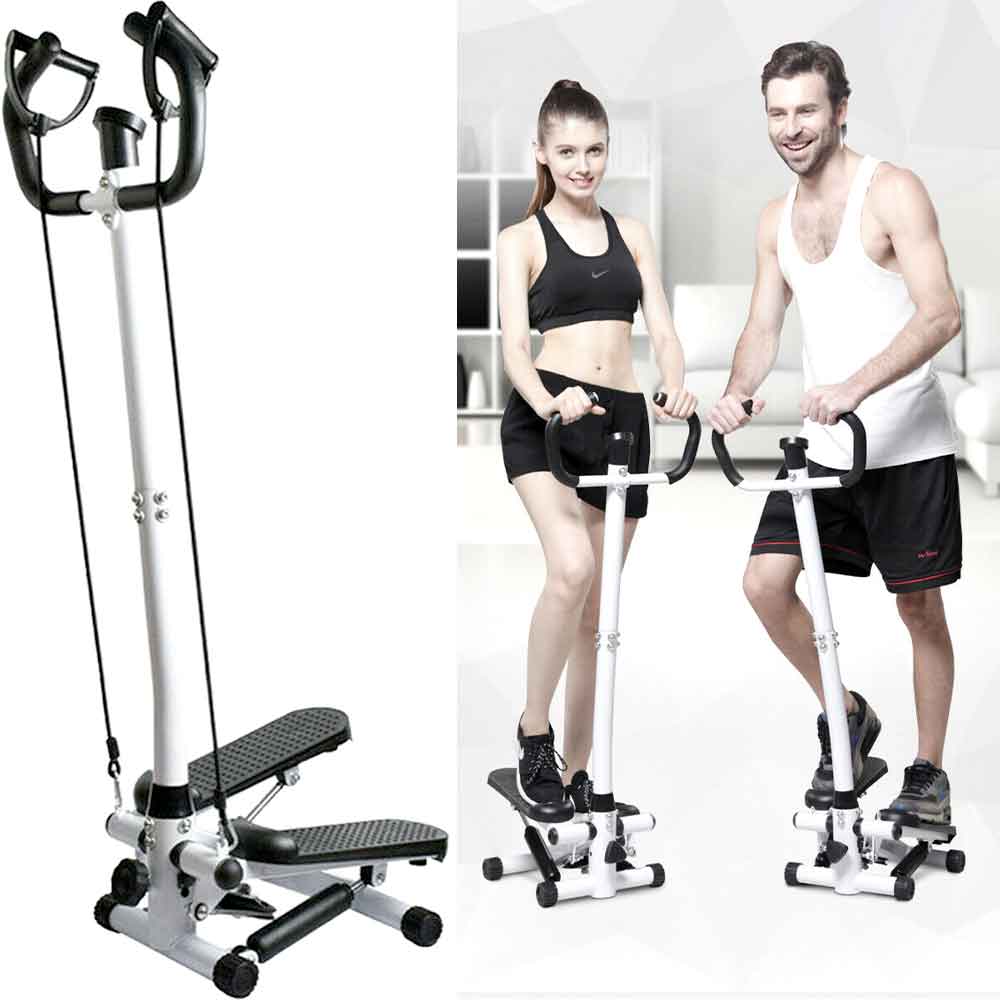 Stair Stepper Climber Exercise Machine Cardio Equipment With Digital Monitor, Resistance Bands And Adjustable Handlebar Silver White Black Home Gym Fitness Cardio Premium Olympic