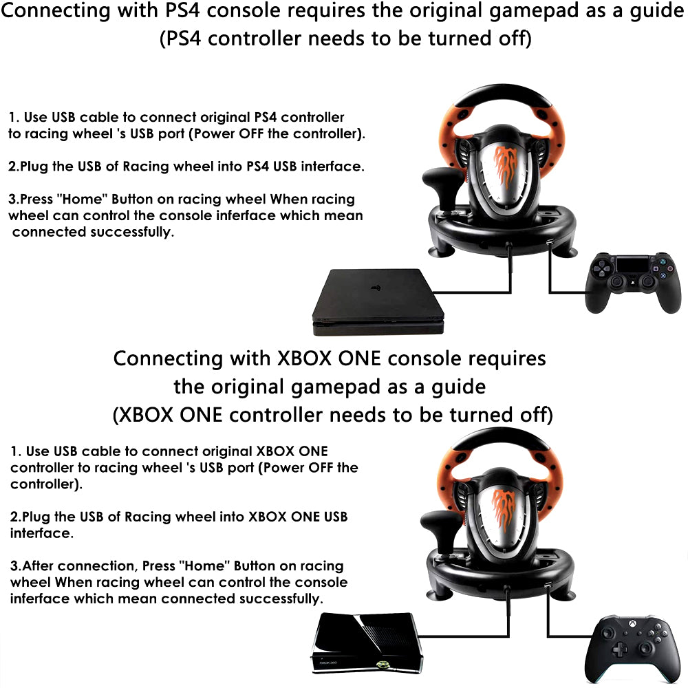 Racing Gaming Steering Wheel Simulator Suitable for Xbox one/Xbox Series X/S /PC/PS3/PS4/PS5/Nintendo Switch - Orange Or Black