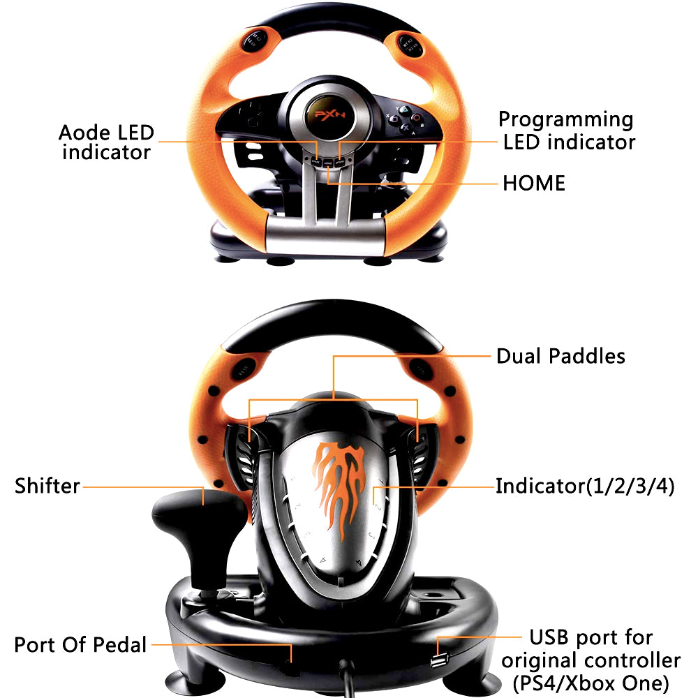 Racing Gaming Steering Wheel Simulator Suitable for Xbox one/Xbox Series X/S /PC/PS3/PS4/PS5/Nintendo Switch - Orange Or Black