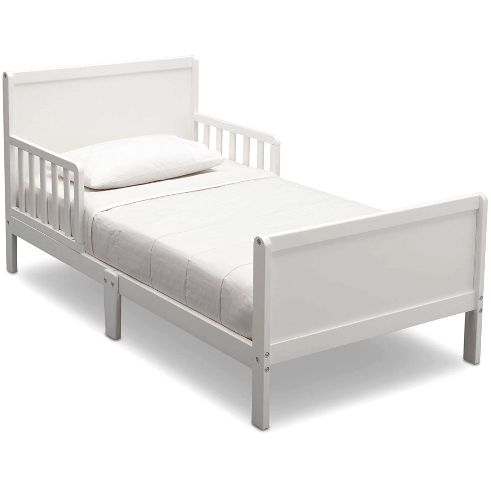 Toddler Bed - Kids Wood Bed with Attached Guardrails For Boys Girls White Gray Bed For Children Toddlers Wood Bed