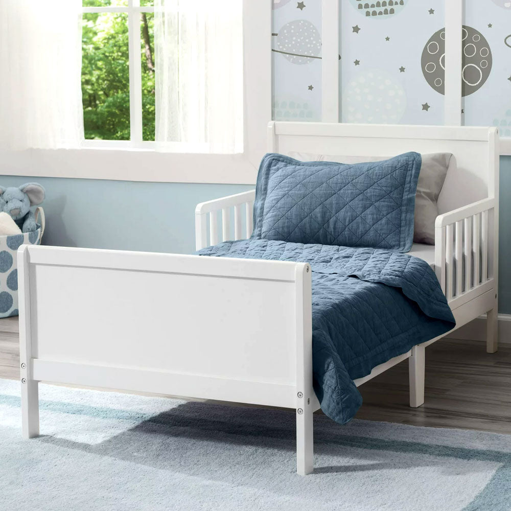 Toddler Bed - Kids Wood Bed with Attached Guardrails For Boys Girls White Gray Bed For Children Toddlers Wood Bed