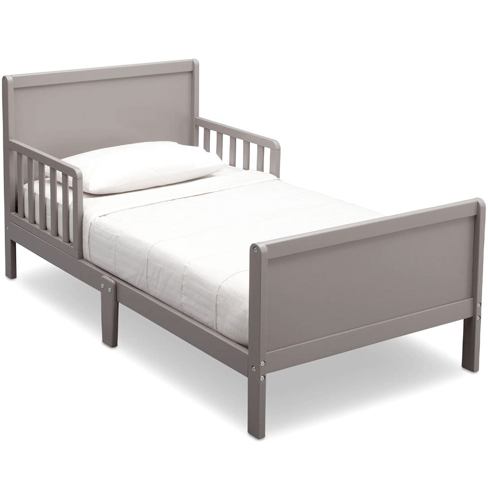 Toddler Bed - Kids Wood Bed with Attached Guardrails For Boys Girls White Gray Bed For Children Toddlers Wood Bed