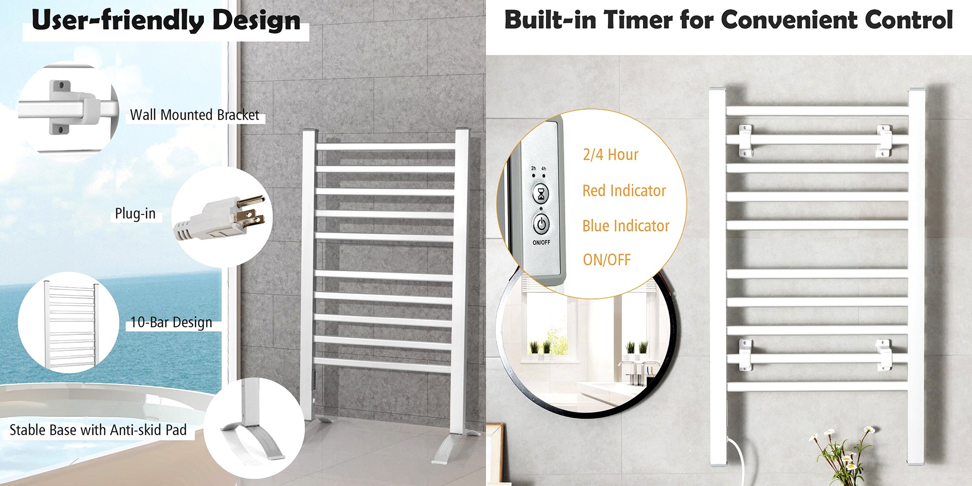 TRUSTMI Heated Towel Rack, Built-in Timer Towel Warmer with Temperature  Indicator, Bars Towel Drying Heater Wall Mounted, Brushed Gold（並行輸入品） 