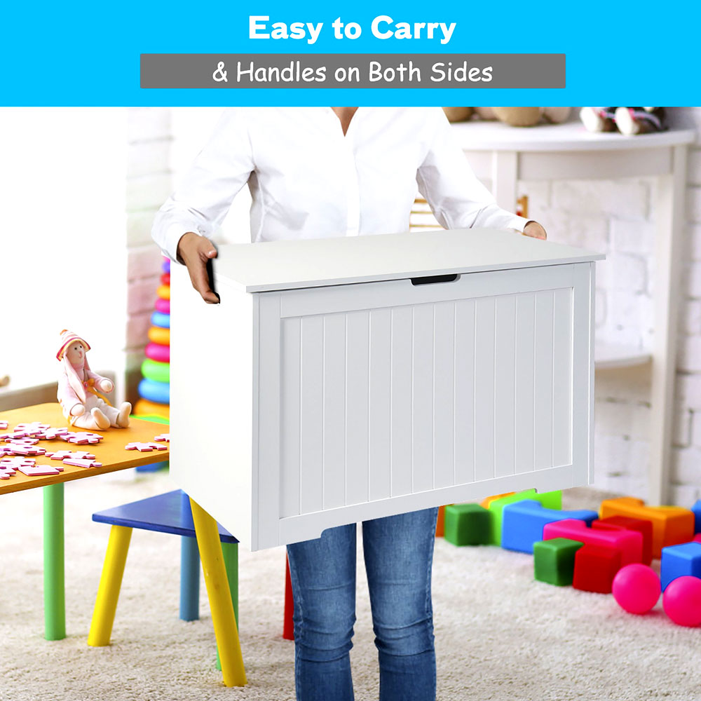 Toys Storage Box for Kid 32" Wooden Toy Bin Chest Organizer with 2 Safety Hinges for Boys Girls, Kids Storage Chest for Living Room, Bedroom, Playroom, Entryway, White Brown