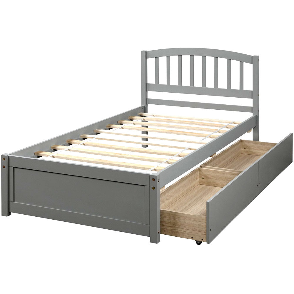 Twin Bed Frame with Storage - Wood Twin Platform Bed With 2 Storage Drawers - White, Gray, Espresso Twin Wood Bed Wooden Beds Kids Bed Toddler Kids Boys Girl Beds With Storage