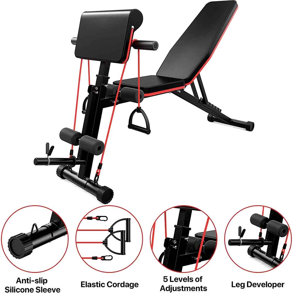 Upgrade Workout Weight Bench Full Body Incline Benches Press Set Squad Abs Gym Rack 15 Exercises Bench Sports Women Men Black Red