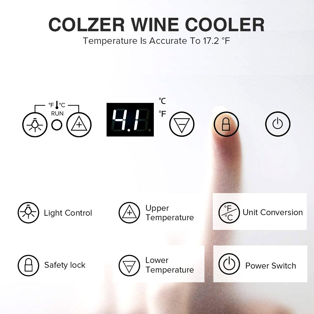 12" Wine Cooler 18 Bottle Stainless Steel Fridge Chiller With Digital Temperature display Champagne Beverage Cooling Refrigerator Black Silver