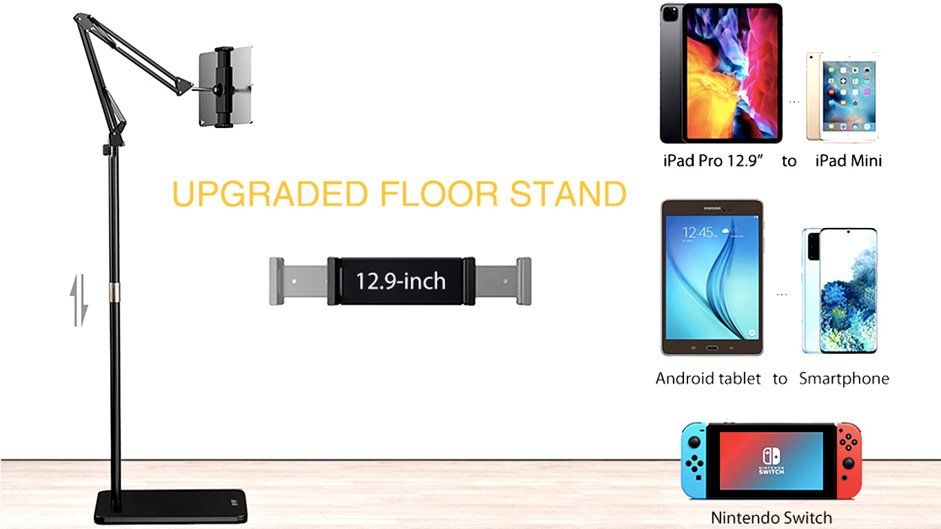 360 Degree Flexible Foldable Adjustable Floor Stand Holder For All iPad and iPhone White Black