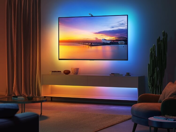 Govee TV Backlight 3 Lite with Fish-Eye Correction Function Sync to 55-65  Inch TVs, 11.8ft RGBICW Wi-Fi TV LED Backlight with Camera, 4 Colors in 1  Lamp Bead, Voice and APP Control