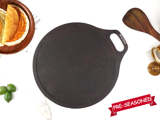 Dosa Tawa - Round - (Dhandavalakal) - Paper Roast Tawa - Wooden Handle –  Rosh Cookwares.