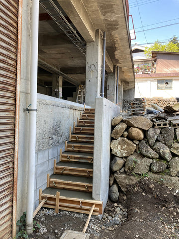 Exterior construction work, construction of concrete stairs