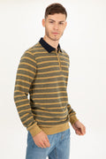ZIPPER DETAILED POLO NECK STRIPED SWEATER