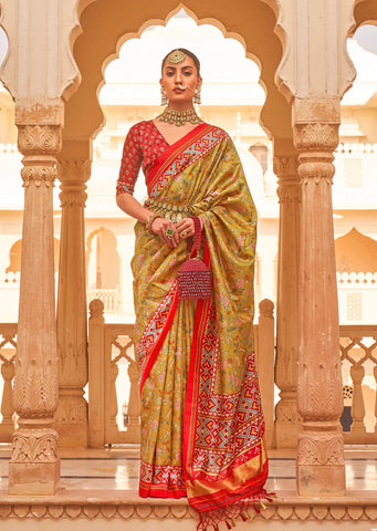 Kalamkari Patola Fusion Mustard Saree