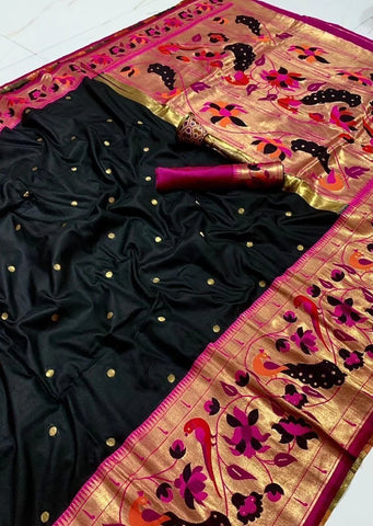 Black paithani silk handloom saree online shopping with price.