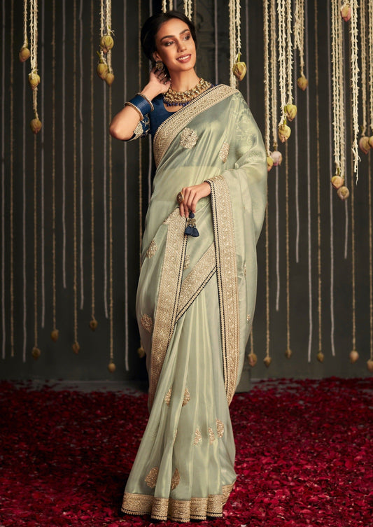 hanna_jk_ in beautiful white designer organza saree embellished with beads  work on her daughter's baptism day 😍 This season explore our … | Instagram