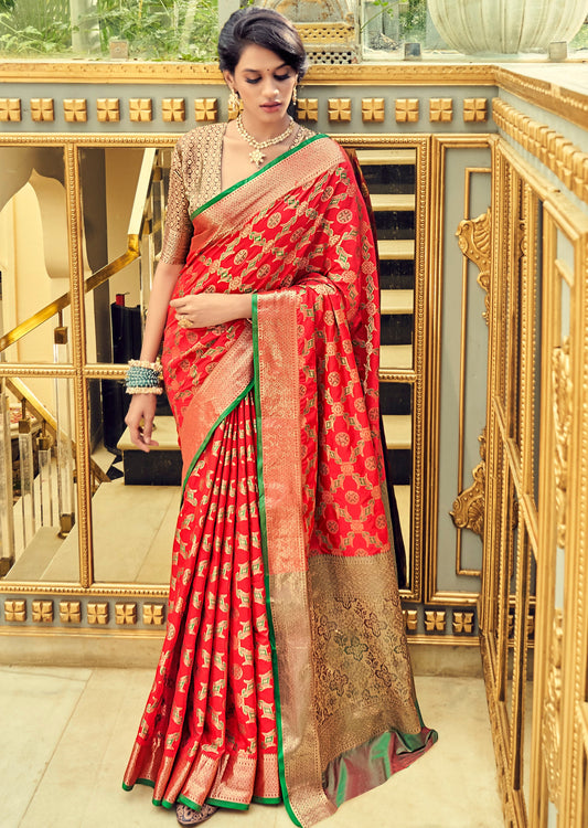 Red Banarasi sarees: Epitome Of Grace And Beauty | Weddingplz | Saree  wearing styles, Best indian wedding dresses, Saree designs party wear