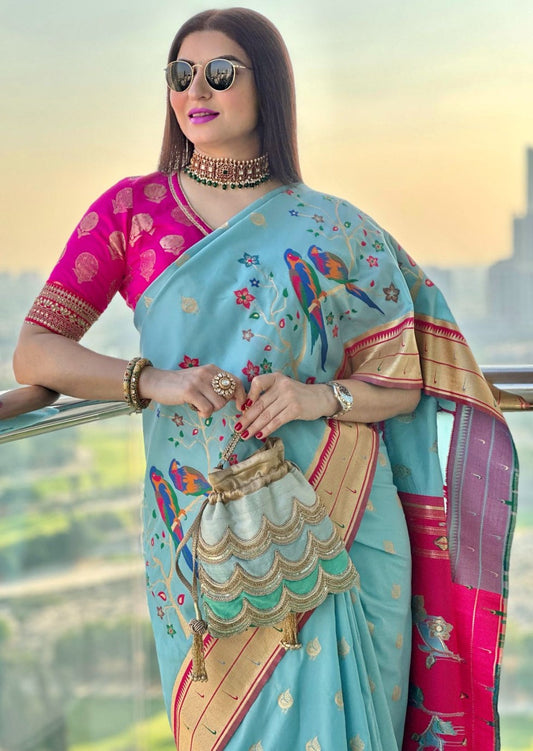 Blue net saree with silver heavy embroidery comes with pink Dupion blouse |  Saree designs, Indian dresses, Casual saree