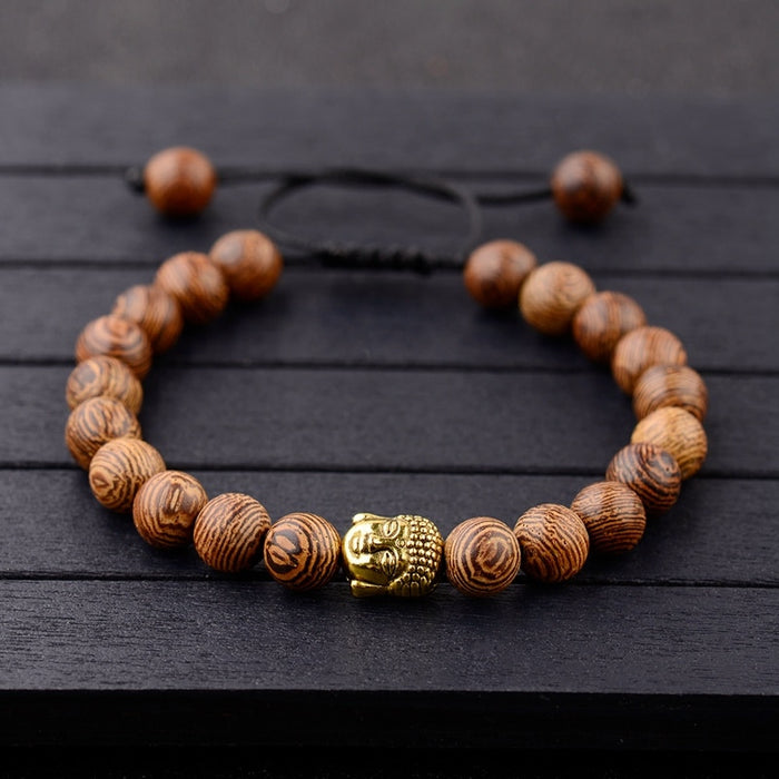 Bracelet tressé en perles de bois et en breloque Chakra Vintage avec casque de prière