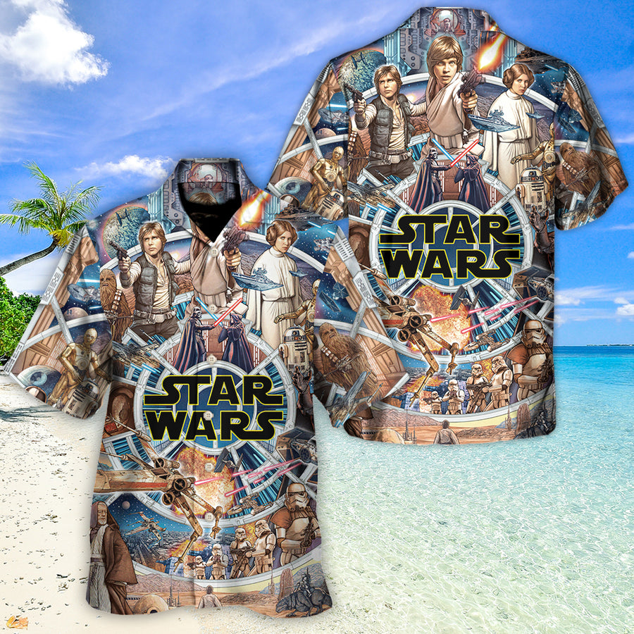 Disney Star Wars Hawaiian Shirt Summer Beach Starwars Fighting In Galaxy Aloha Button Up Shirt - 90scloth