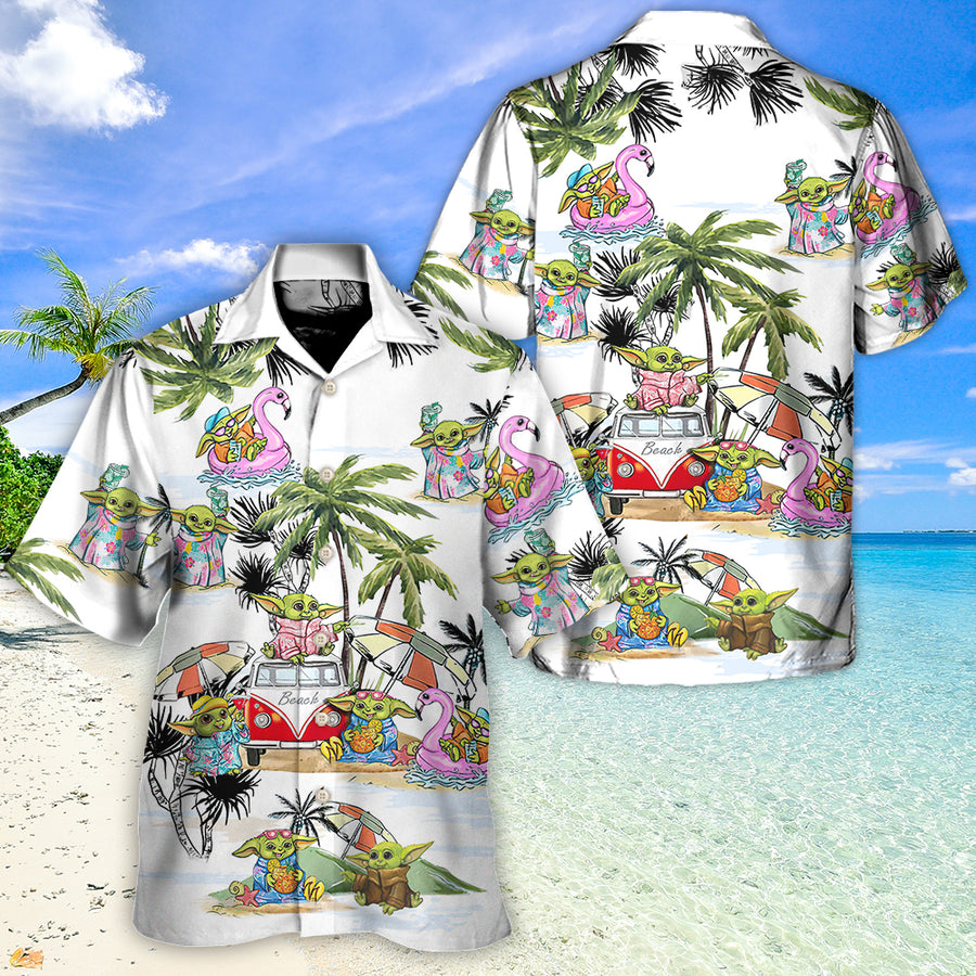 Disney Star Wars Hawaiian Shirt Summer Beach Starwars Cartoon Baby Yoda Aloha Button Up Shirt - 90scloth