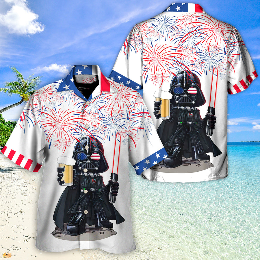 Disney Star Wars Hawaiian Shirt Summer Beach Starwars Independence Day 4th Of July Darth Vader With Beer Aloha Button Up Shirt - 90scloth