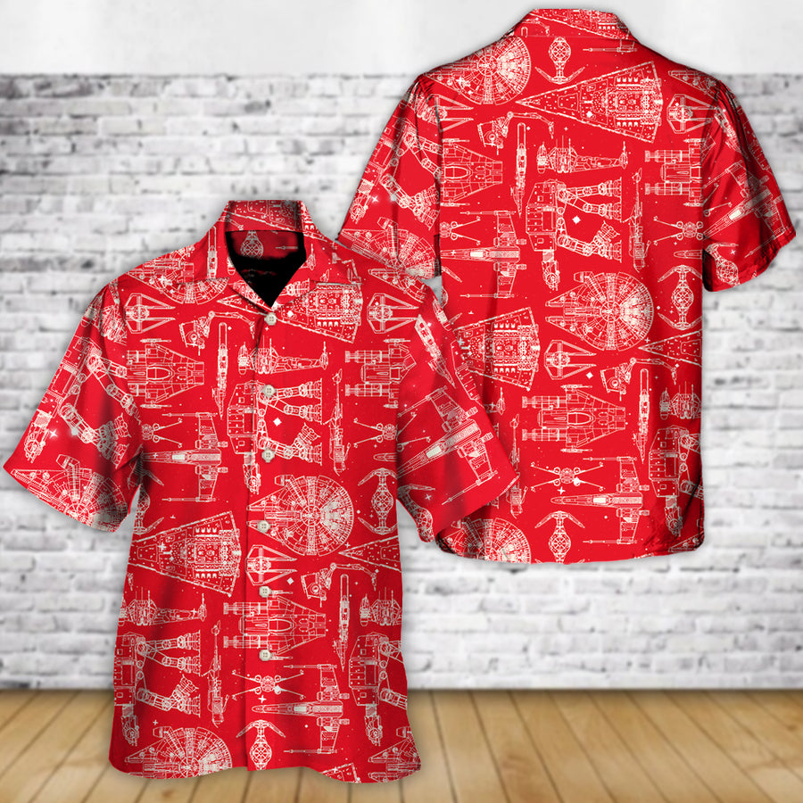 Disney Star Wars Hawaiian Shirt Summer Beach Starwars Space Ships Starwars Red Aloha Button Up Shirt - 90scloth