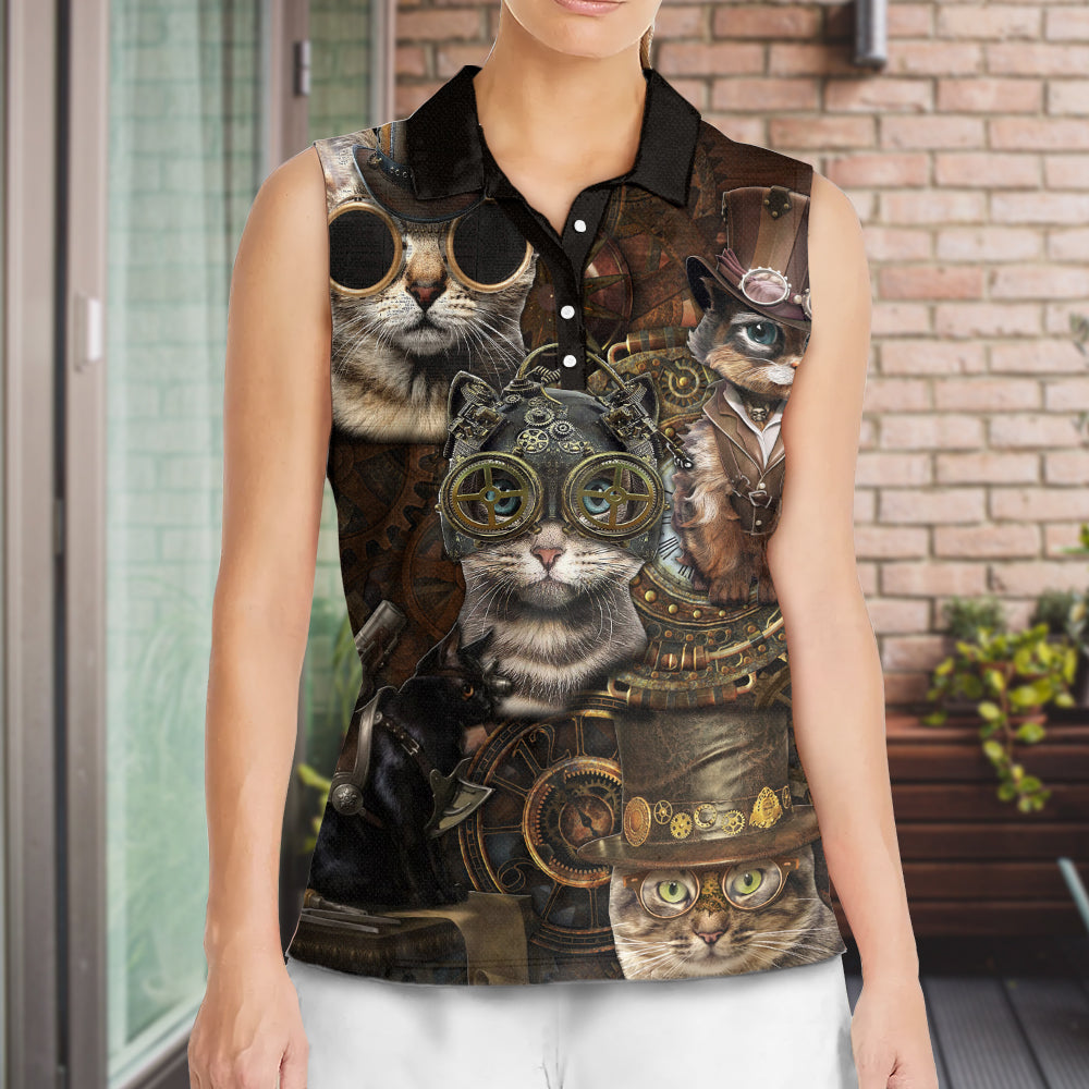 Cat Streampunk Vintage Style - Women's Polo Shirt - Owl Ohh